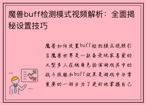 魔兽buff检测模式视频解析：全面揭秘设置技巧