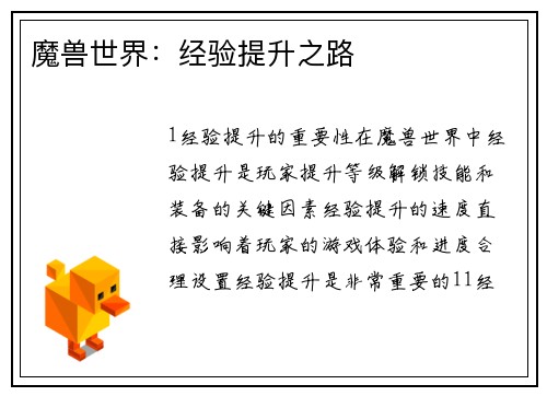 魔兽世界：经验提升之路