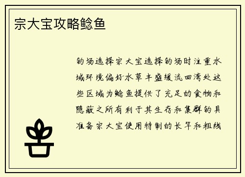 宗大宝攻略鲶鱼